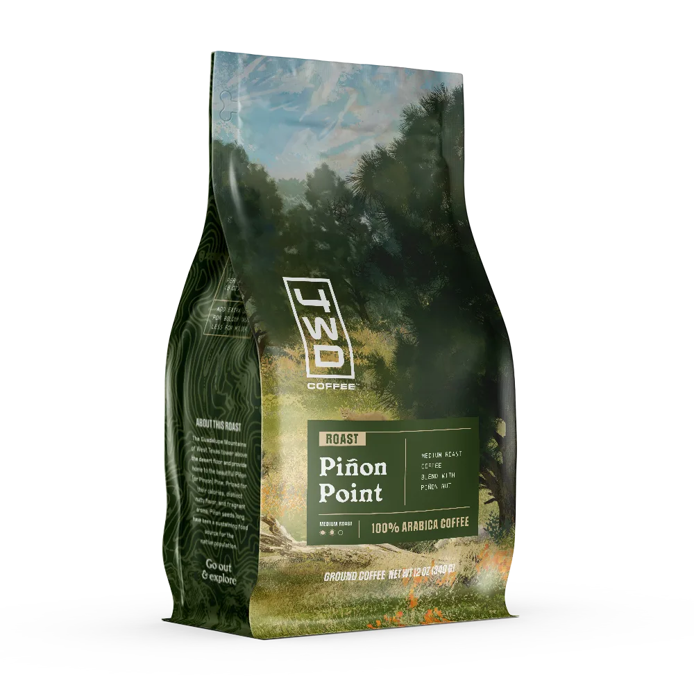 Brewed medium roast coffee enriched with the nutty flavor of piñon.