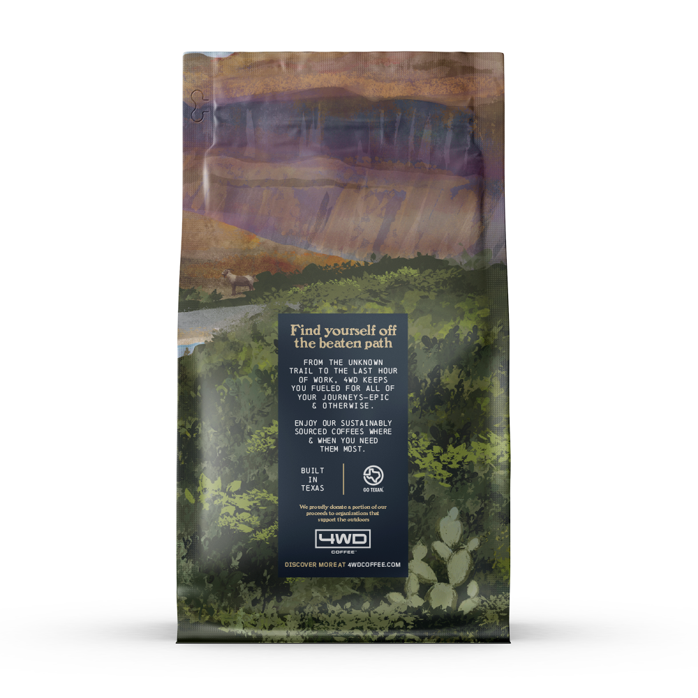 100% Arabica coffee beans with cinnamon and chocolate.
