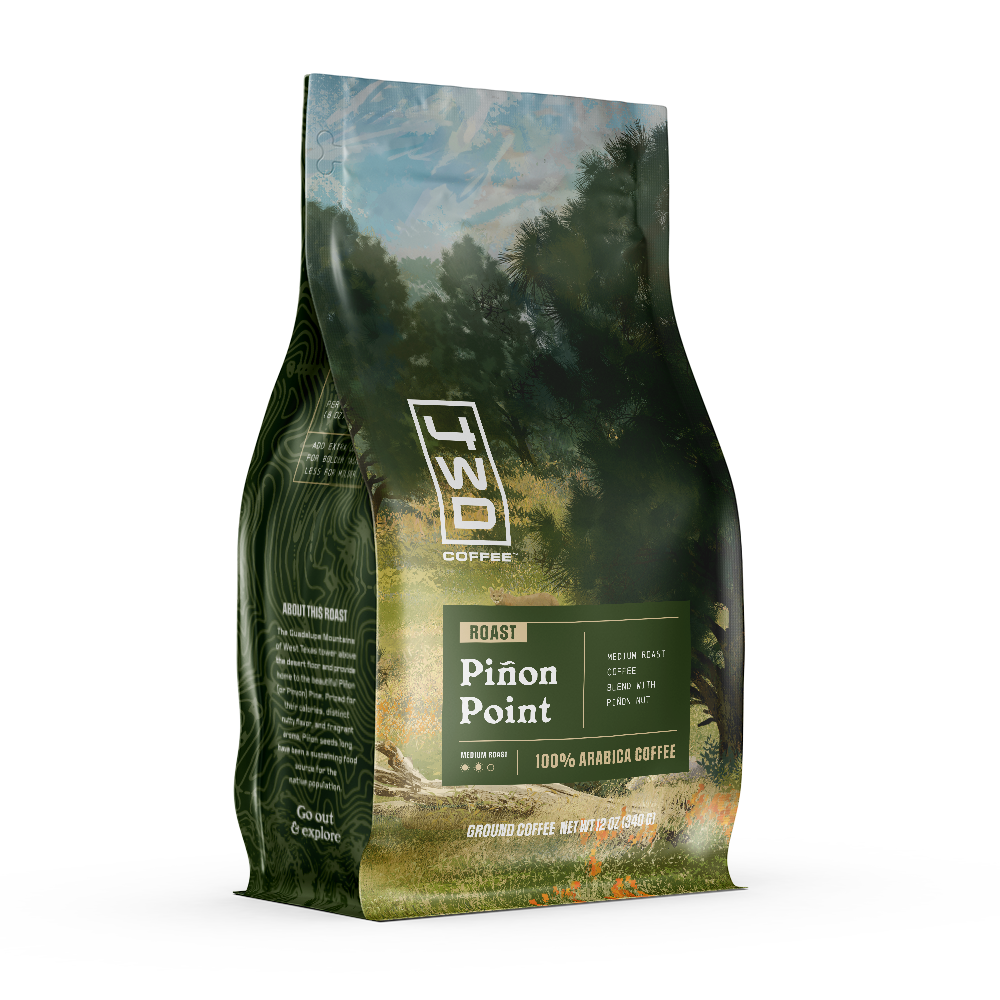 Brewed medium roast coffee enriched with the nutty flavor of piñon.