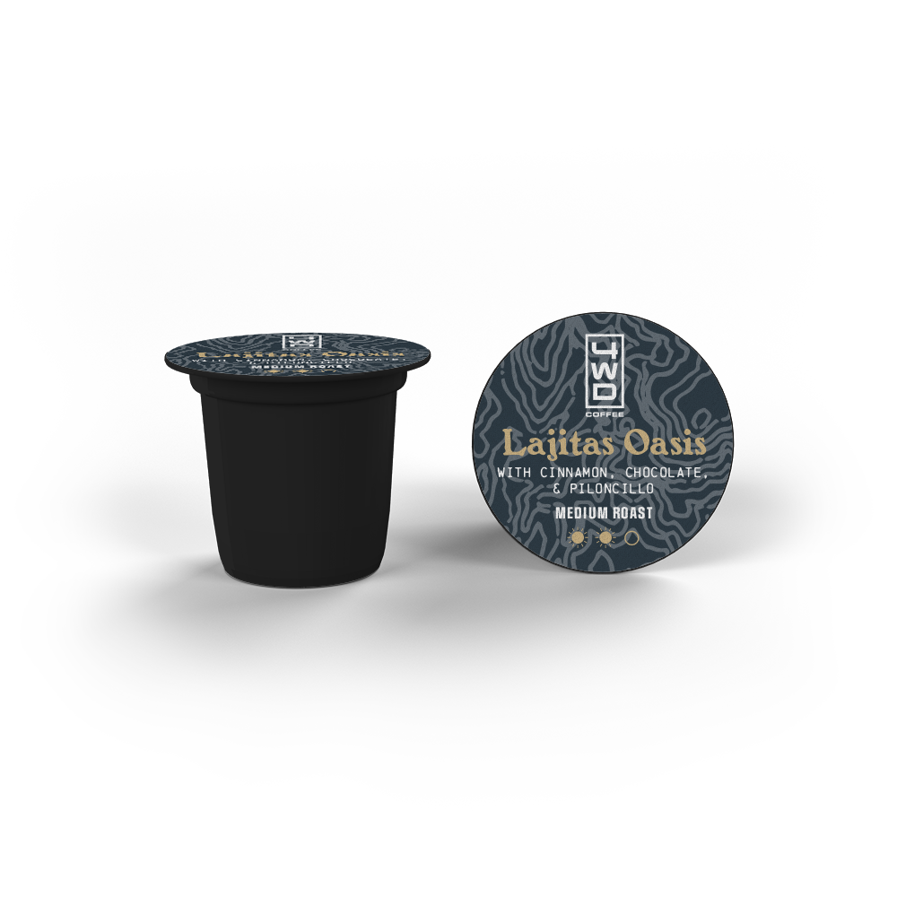 100% Arabica medium roast coffee beans with cinnamon and chocolate.